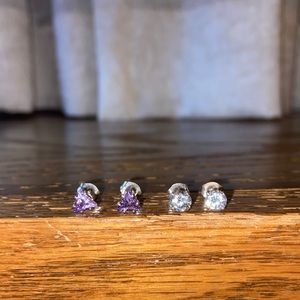 Sterling Silver CZ Duo Pierced Earring Set